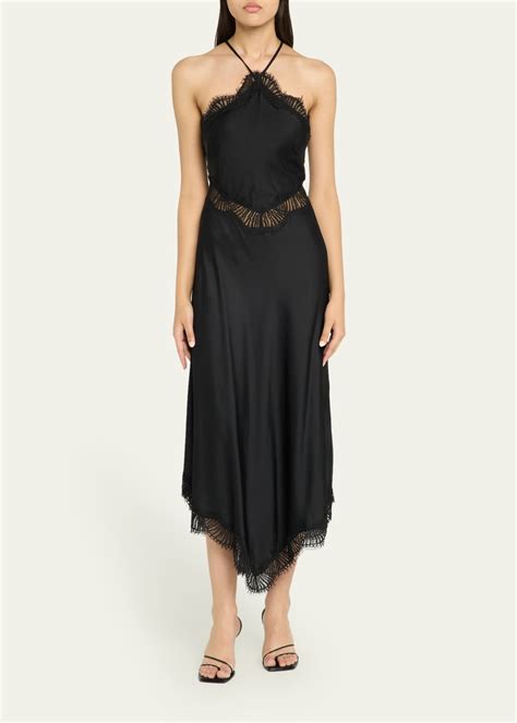 A.L.C. Lucia Lace Satin Halter Midi Dress - Bergdorf Goodman