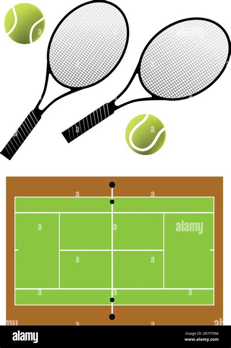 Tennis Rackets Balls And Court Vector Illustration Stock Vector Image