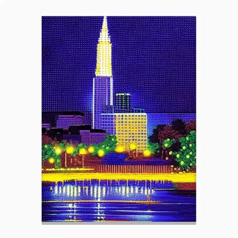 Shreveport City Us Pointillism Canvas Print By Us Cityscapes Fy