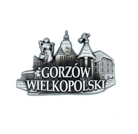 Magnes metalowy panorama Gorzów Wielkopolski Pamiątki z Polski