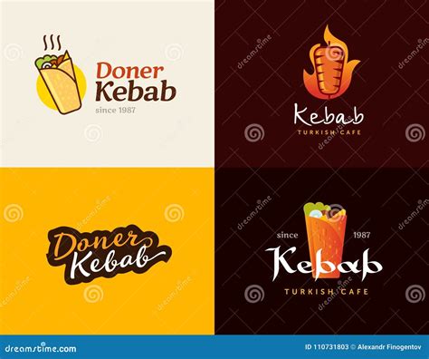 Creative Doner Kebab Logo With Flame Element Shawarma Emblem Turkish