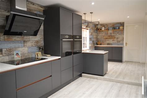 True Handleless Matt Graphite And Copper Kitchen Modern Kitchen