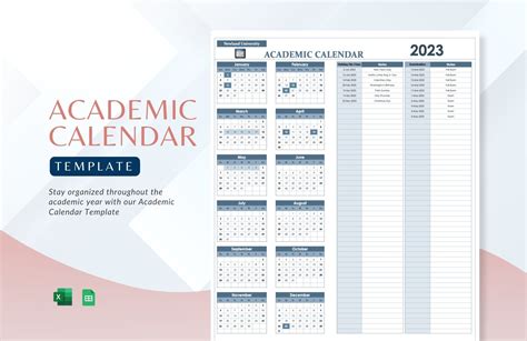 Academic Calendar in Excel, Google Sheets - Download | Template.net