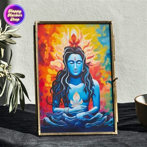 Lord Shiva Original Acrylic Painting Adiyogi Hindu Wall Art Decor