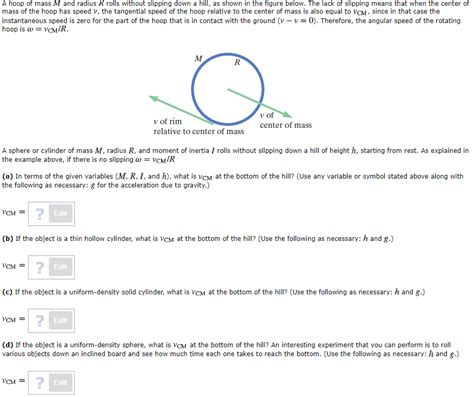 Solved A Hoop Of Mass M And Radius R Rolls Without Slippi Chegg