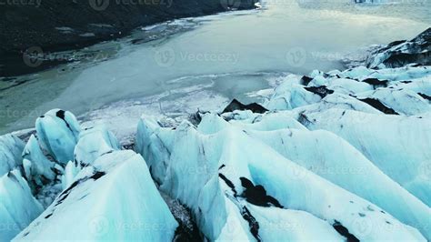 Drone Shot Of Vatnajokull Glacier Cracks And Crevasses With Diamond