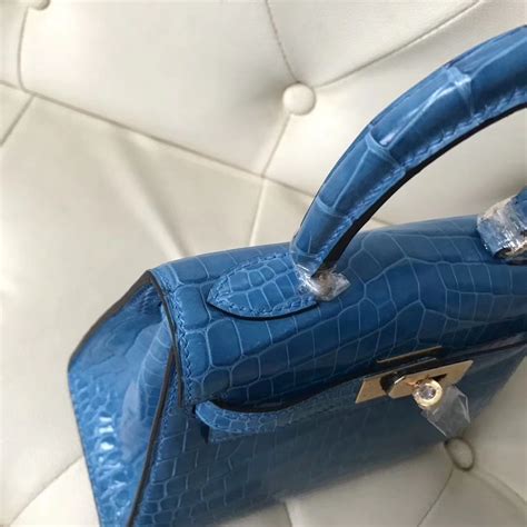 Lovely Hermes Q Mykonos Blue Shiny Crocodile Leather Kelly Bag Cm