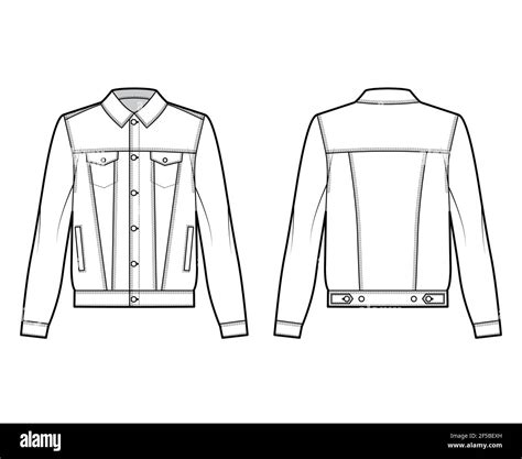 Standard Denim Jacket Technical Fashion Illustration With Oversized