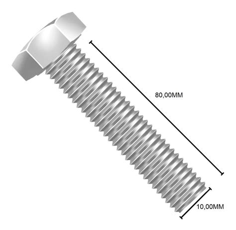 Parafuso Sextavado Inox M10 X 80 Inoxidavel 5 Pcs Maberfix Parafusos