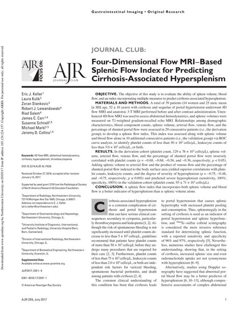 PDF JOURNAL CLUB Four Dimensional Flow MRIBased Splenic Flow Index