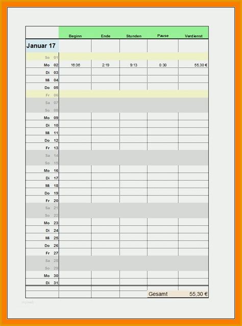 Ungewöhnlich 13 Stundenzettel Excel Vorlage Kostenlos 2017 Kostenlos