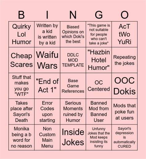 Ddlc Mods Bingo Card Bingo Card