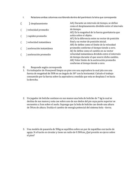 Promblemas Anual Fisica I Relaciona Ambas Columnas Escribiendo