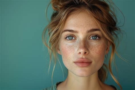 Premium Photo Woman With Freckled Hair And Blue Eyes Generative Ai