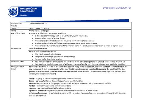 Life Sciences Grade 10 Term 2 Week 1 And 2 2020 Directorate