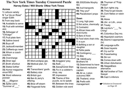 Los Angeles Times Sunday Crossword Puzzle Tribune Content Agency