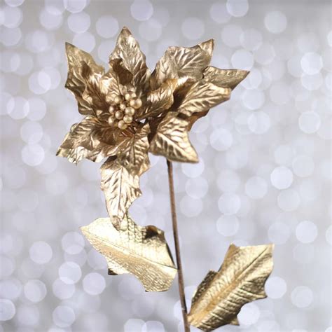 Gold Artificial Poinsettia Stem Picks Sprays Floral Supplies