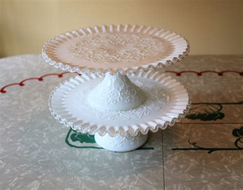 Vintage Milk Glass Pedestal Cake Stand Fenton Spanish Lace Etsy Glass Pedestal Cake Stand