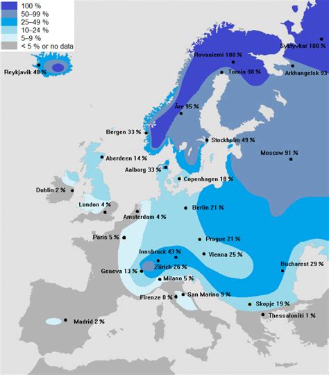 Probability of a White Christmas Across Europe - Brilliant Maps