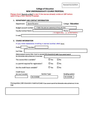 Fillable Online Coedu Usf NEW UNDERGRADUATE COURSE PROPOSAL FORMAT