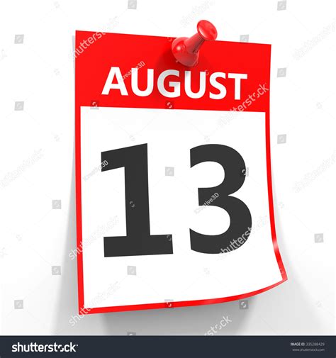 13 August Calendar Sheet Red Pin Stock Illustration 335288429