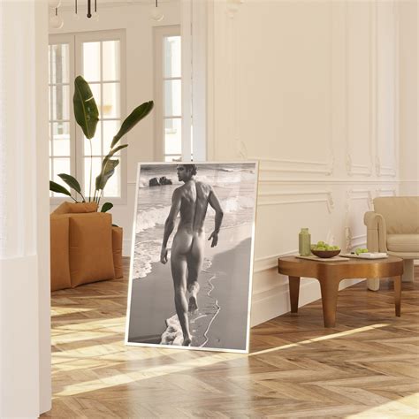 Handsome Male Nude Photo Poster Showcasing Naked Muscular Man Running