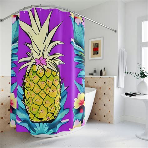 Hawaiian Pineapple Shower Curtain Ai Art Design Print Hawaiian Shower