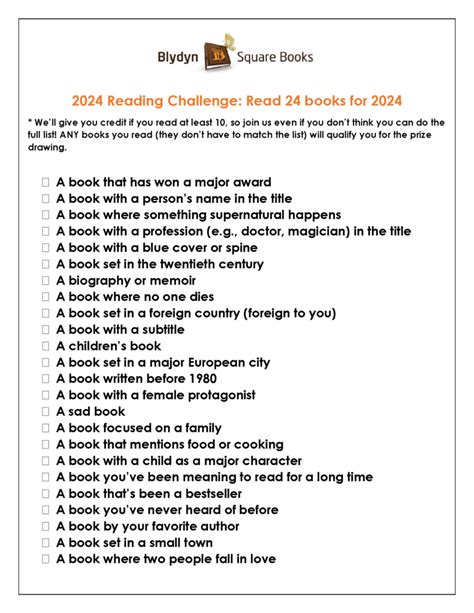 2024 Reading Challenge Blydyn Square Books