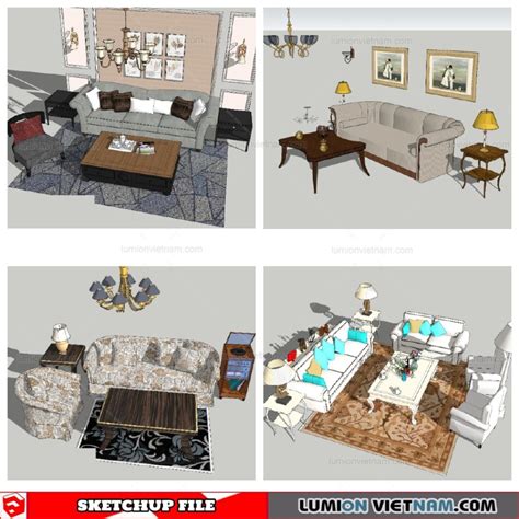 Classic Living Room Set Sketchup Model Free Download