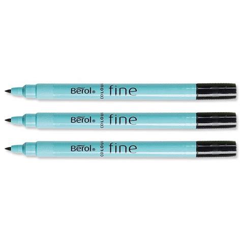 Berol Black Fine Pen 06mm Line Washable Ink Wallet 12 Uk