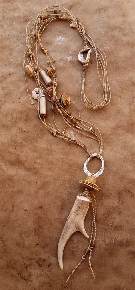 Desert Primitive Ceremonial Antler Talisman Linen Fiber Necklace