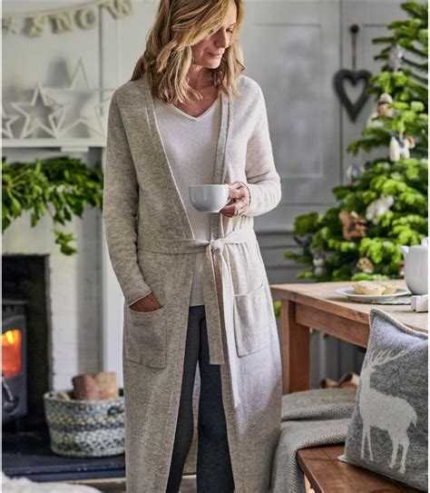 Natural Marl Womens Cashmere And Merino Luxe Dressing Gown Woolovers Uk