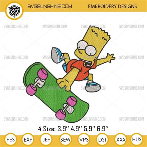 Bart Simpson Skateboard Embroidery Design Files