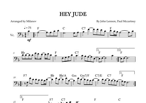 Hey Jude Arr Milanov By The Beatles Sheet Music For Cello Solo At