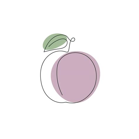 Plum drawn in one continuous line with color spots. One line drawing ...