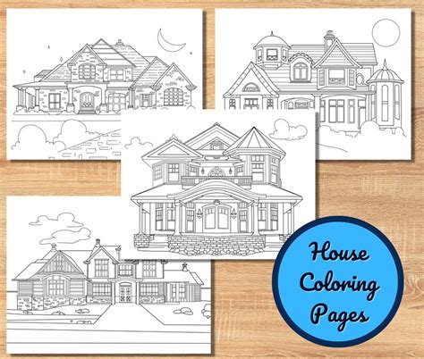 House Coloring Pages For Adults Procreate Coloring Set Of 5 Etsy