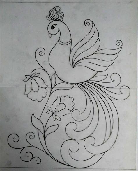 A Drawing Of A Bird With Swirls And Flowers