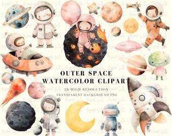 Watercolor Space Clipart Astronaut Nursery Clipart Bundle Astronaut