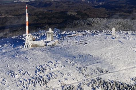 Schierke Von Oben Winterluftbild Funkturm Und Sendeanlage Auf Der