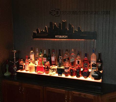 Led Lighted Liquor Shelves And Illuminated Home Bar Displays 2 Tiers Bar Lighting Liquor