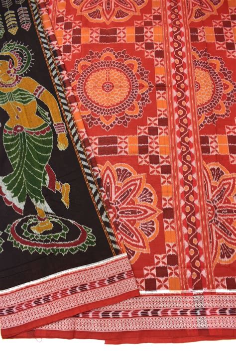 Black Orange Pasapali Design Sambalpuri Handloom Cotton Saree