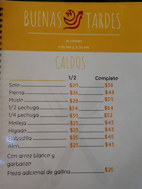 Carta Del Restaurante Mi Tradici N Caldos Del Gallina Ciudad Del M Xico