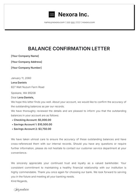 Free Balance Confirmation Letter Template Edit Online And Download