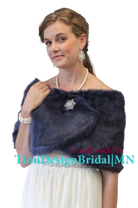 Bridal Wrap Navy Blue Faux Fur Wrap Faux Fur Stole Bridal Shrug Wedding Fur Bridal Shawl