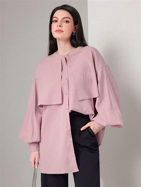 Shein Mulvari Drop Shoulder Button Front Lantern Sleeve Shirt Shein Usa