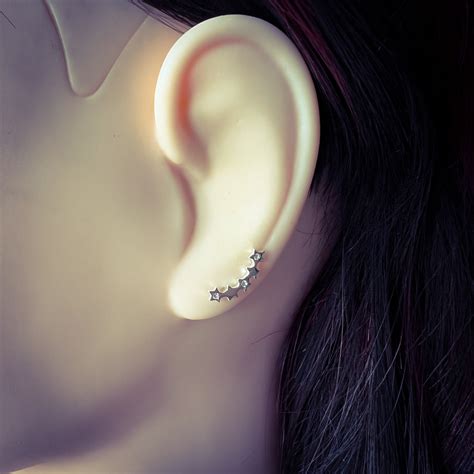 Ear Climber 925 Sterling Silber mit kristallbestückten Sternen