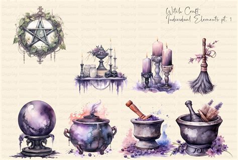 Watercolor Witch Craft Halloween Set Design Cuts