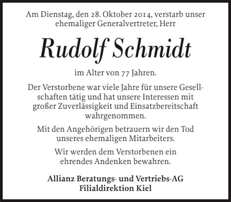 Traueranzeigen Von Rudolf Schmidt Sh Z Trauer