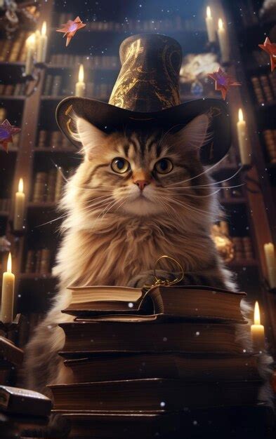 Premium AI Image Cat In Mystical Wizard Hat