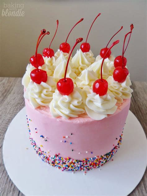 Pink Sprinkle Cake Alongside Maraschino Cherries Taste Of Home